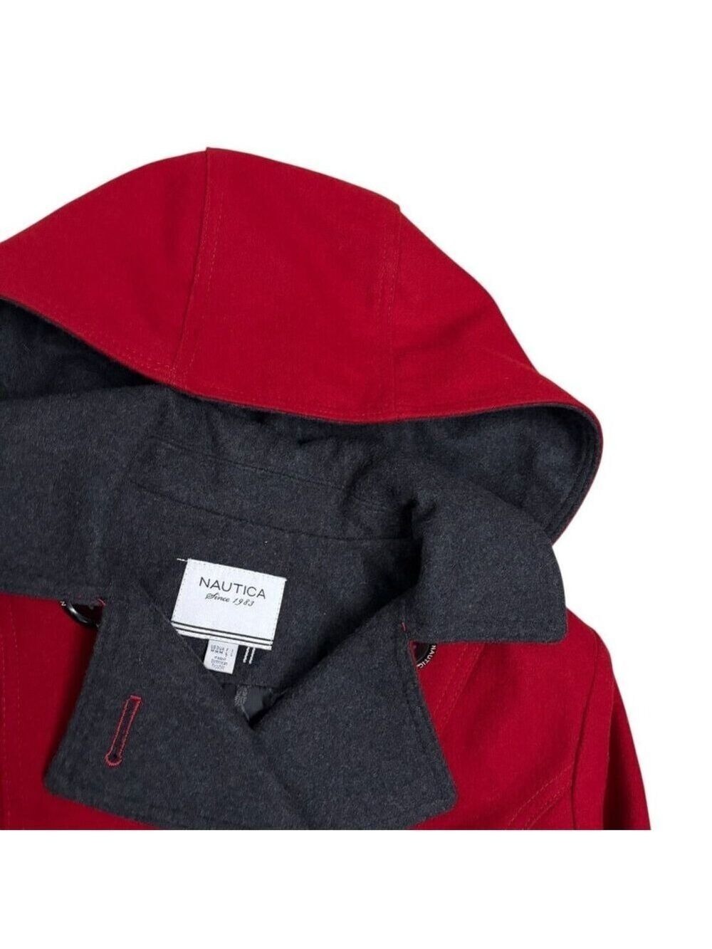 NAUTICA Recycled Wool Blend Winter Designer Casual Red Pea Coat Womens Medium - Picture 2 of 10